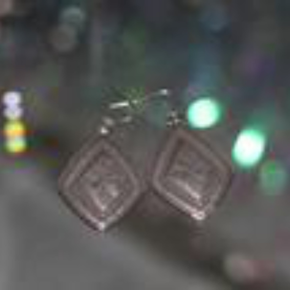 Silver Triangular Cross Tribal Print Earrings - Picture 4 of 5